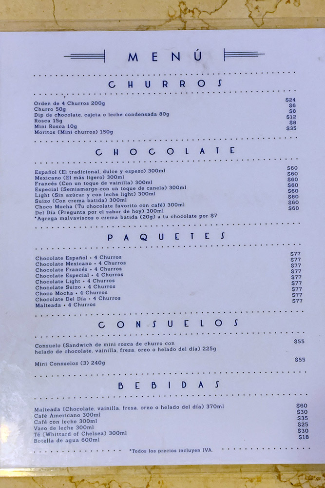 El Moro メニュー