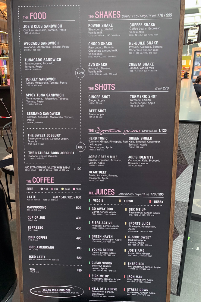 JOE & THE JUICEメニュー